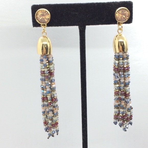 3/$30 GLASS SEED BEADS TASSEL EARRINGS DANGLE DROP GOLD TONE MUTED COLOR - Picture 9 of 11